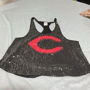 Sequin Racerback Tank Top - Black with Red Accent
